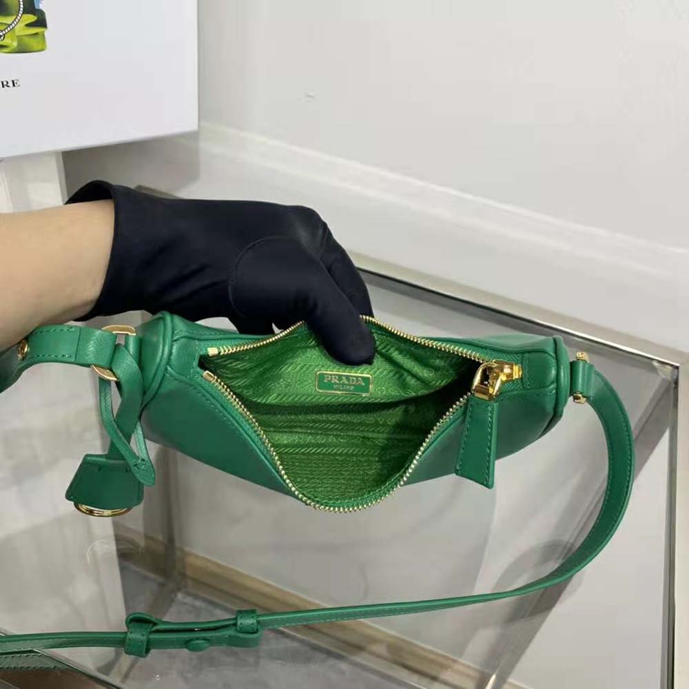 Prada Women Saffiano Leather Mini-Bag with the Metal Triangle Logo-Green 7 Prada Women Saffiano Leather Mini-Bag with the Metal Triangle Logo-Green - Image 7