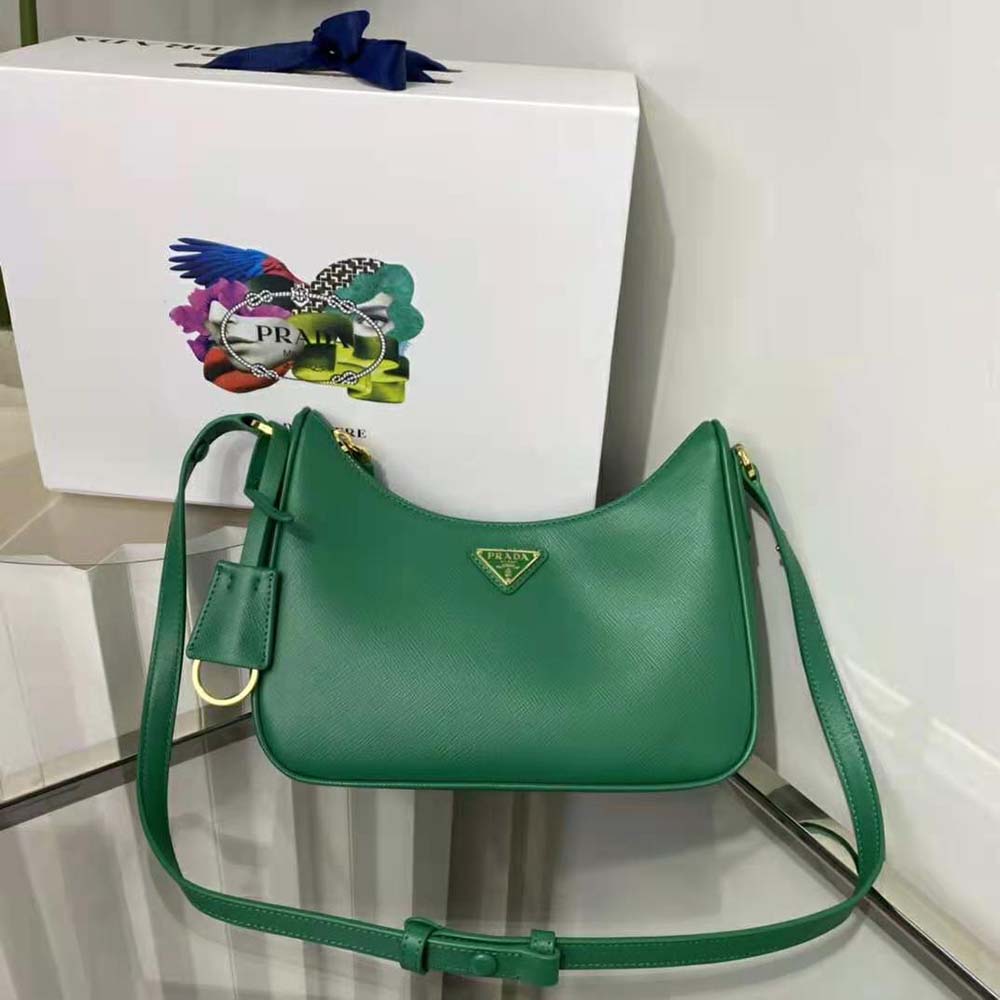 Prada Women Saffiano Leather Mini-Bag with the Metal Triangle Logo-Green 4 Prada Women Saffiano Leather Mini-Bag with the Metal Triangle Logo-Green - Image 4