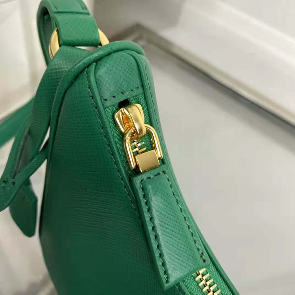 Prada Women Saffiano Leather Mini-Bag with the Metal Triangle Logo-Green 8 Prada Women Saffiano Leather Mini-Bag with the Metal Triangle Logo-Green - Image 8