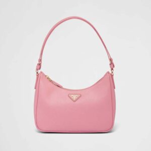 Prada Women Saffiano Leather Mini-Bag with the Metal Triangle Logo-Pink