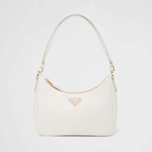 Prada Women Saffiano Leather Mini-Bag with the Metal Triangle Logo-White