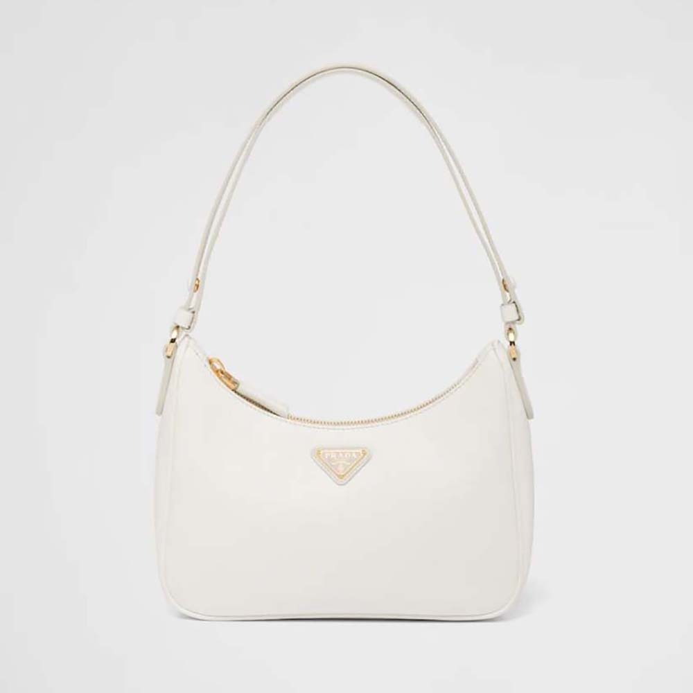 Prada Women Saffiano Leather Mini-Bag with the Metal Triangle Logo-White