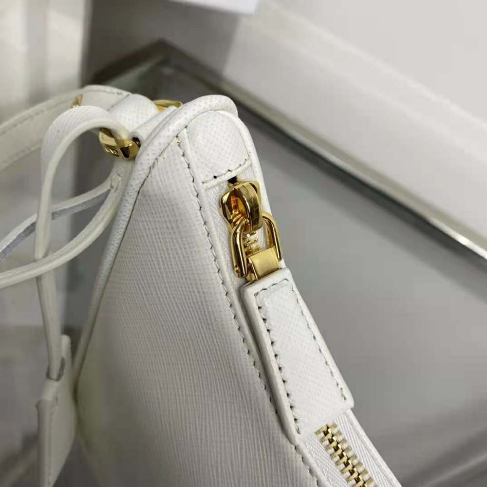 Prada Women Saffiano Leather Mini-Bag with the Metal Triangle Logo-White 9 Prada Women Saffiano Leather Mini-Bag with the Metal Triangle Logo-White - Image 9