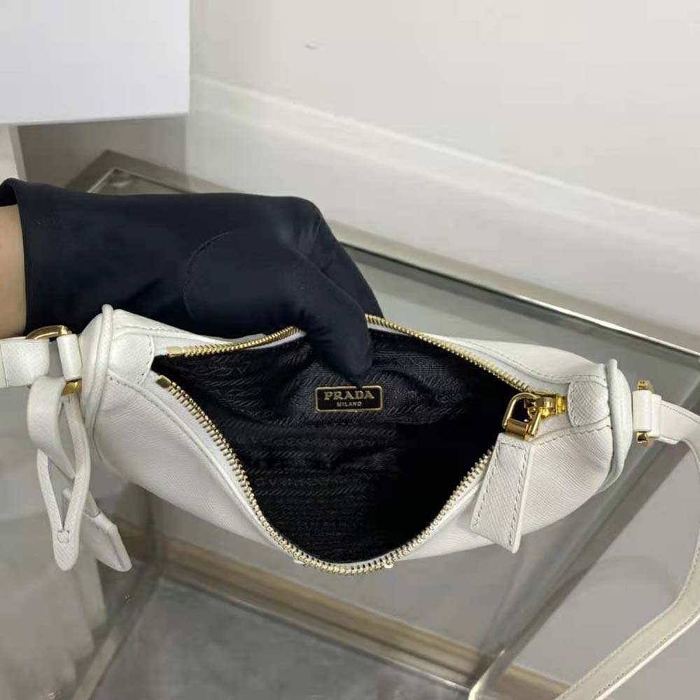 Prada Women Saffiano Leather Mini-Bag with the Metal Triangle Logo-White 7 Prada Women Saffiano Leather Mini-Bag with the Metal Triangle Logo-White - Image 7