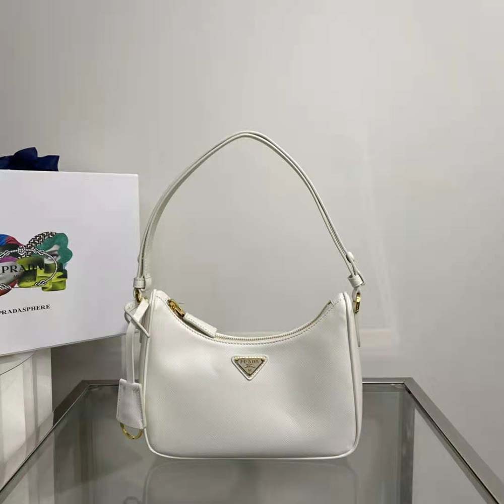 Prada Women Saffiano Leather Mini-Bag with the Metal Triangle Logo-White 2 Prada Women Saffiano Leather Mini-Bag with the Metal Triangle Logo-White - Image 2