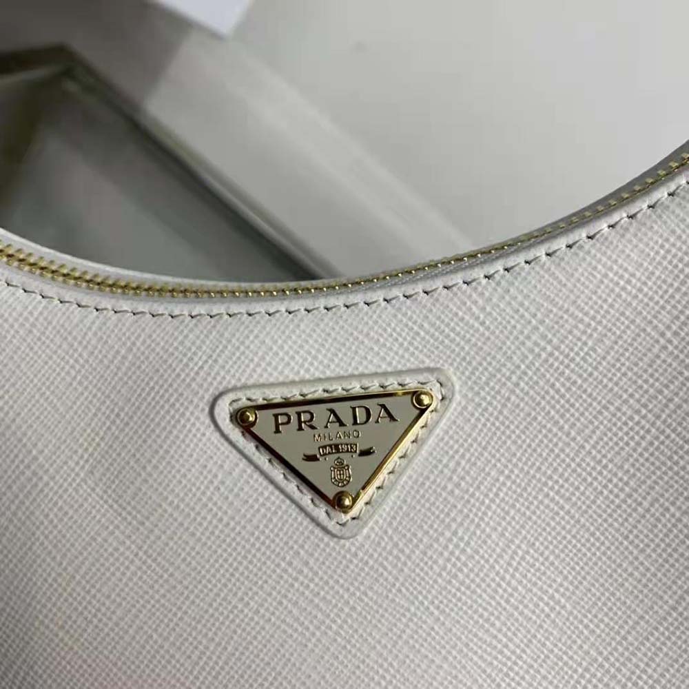 Prada Women Saffiano Leather Mini-Bag with the Metal Triangle Logo-White 8 Prada Women Saffiano Leather Mini-Bag with the Metal Triangle Logo-White - Image 8