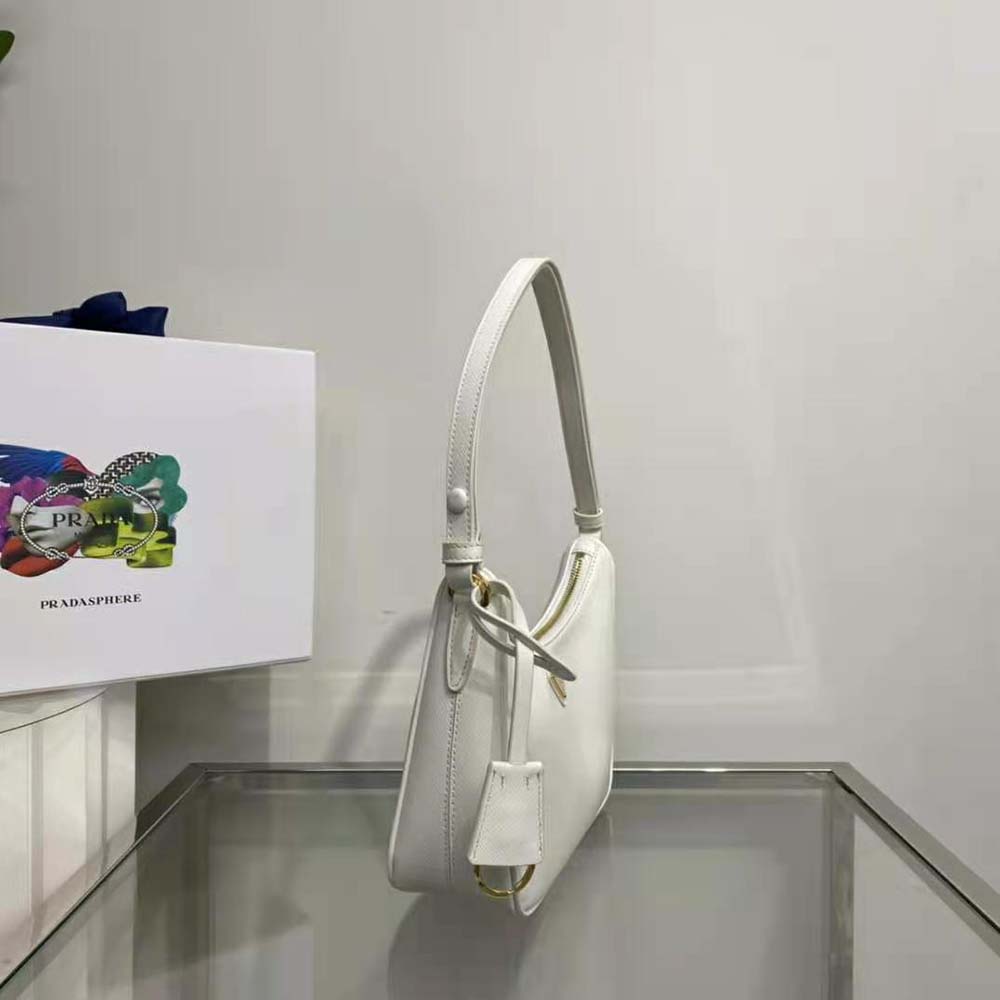 Prada Women Saffiano Leather Mini-Bag with the Metal Triangle Logo-White 5 Prada Women Saffiano Leather Mini-Bag with the Metal Triangle Logo-White - Image 5