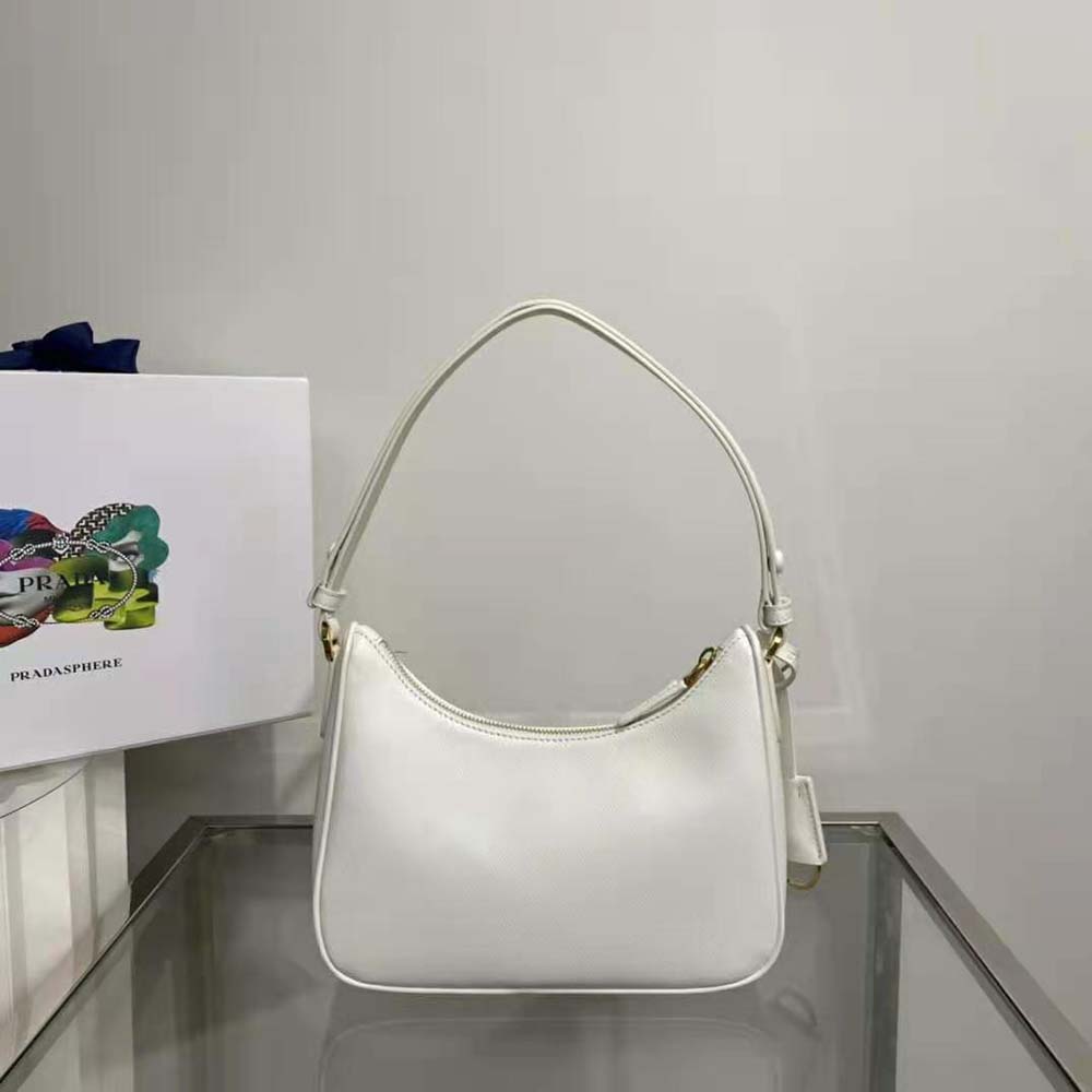 Prada Women Saffiano Leather Mini-Bag with the Metal Triangle Logo-White 3 Prada Women Saffiano Leather Mini-Bag with the Metal Triangle Logo-White - Image 3