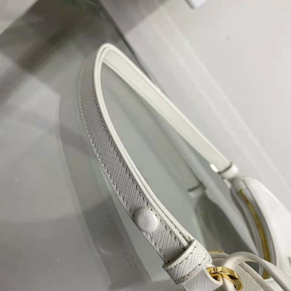 Prada Women Saffiano Leather Mini-Bag with the Metal Triangle Logo-White 10 Prada Women Saffiano Leather Mini-Bag with the Metal Triangle Logo-White - Image 10
