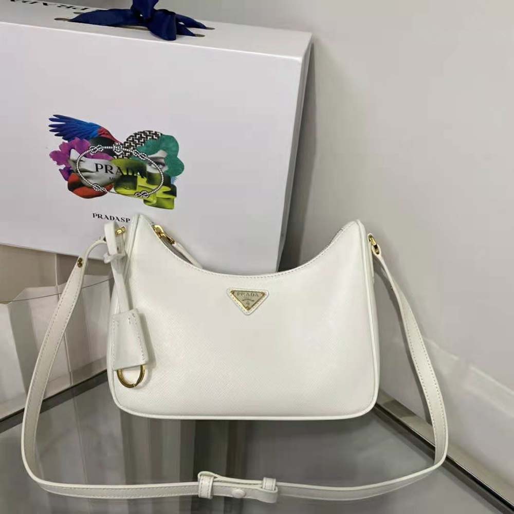Prada Women Saffiano Leather Mini-Bag with the Metal Triangle Logo-White 4 Prada Women Saffiano Leather Mini-Bag with the Metal Triangle Logo-White - Image 4