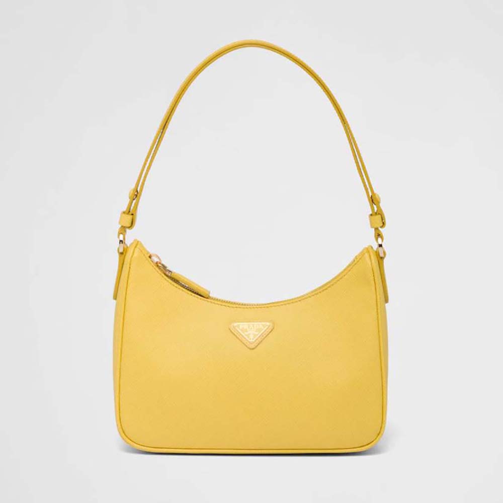 Prada Women Saffiano Leather Mini-Bag with the Metal Triangle Logo-Yellow 1 Prada Women Saffiano Leather Mini-Bag with the Metal Triangle Logo-Yellow
