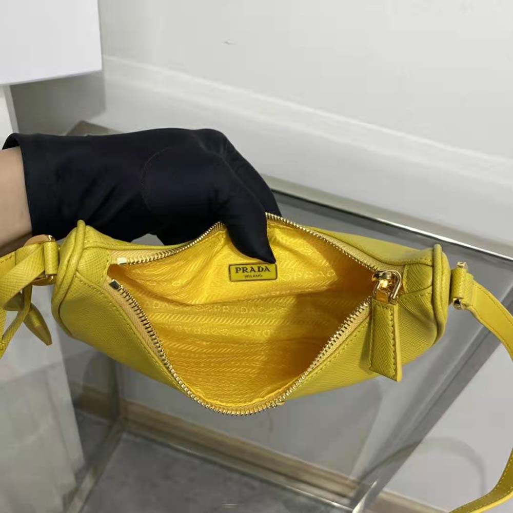 Prada Women Saffiano Leather Mini-Bag with the Metal Triangle Logo-Yellow 7 Prada Women Saffiano Leather Mini-Bag with the Metal Triangle Logo-Yellow - Image 7