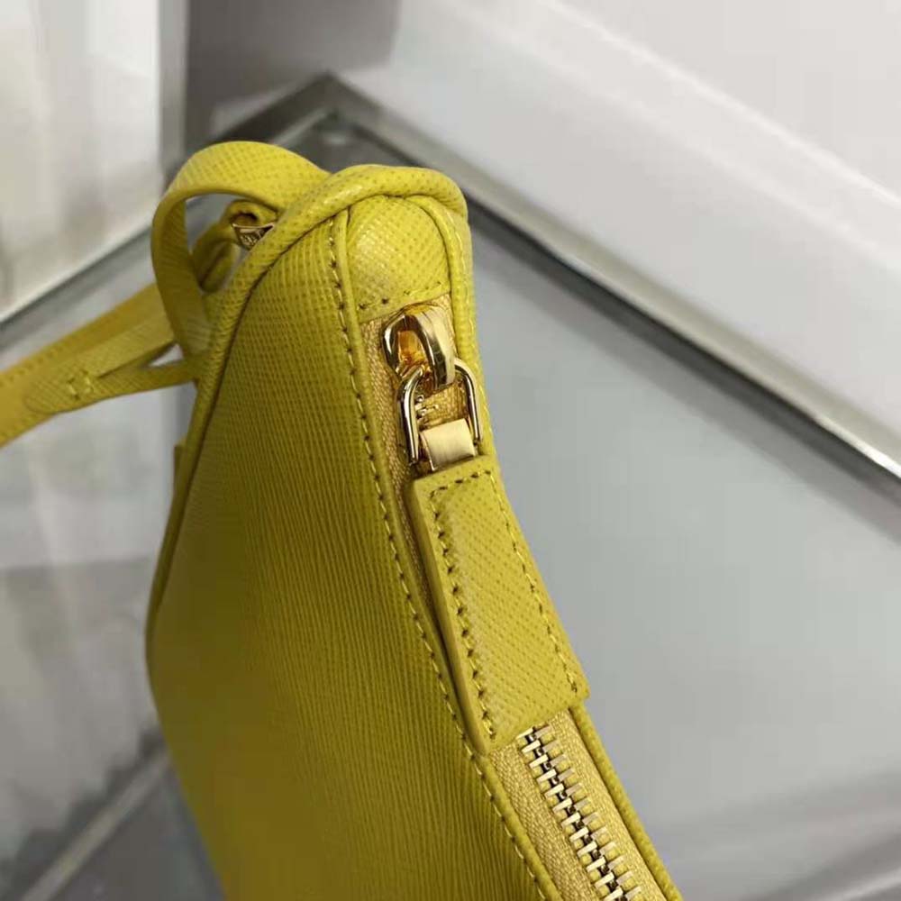 Prada Women Saffiano Leather Mini-Bag with the Metal Triangle Logo-Yellow 8 Prada Women Saffiano Leather Mini-Bag with the Metal Triangle Logo-Yellow - Image 8