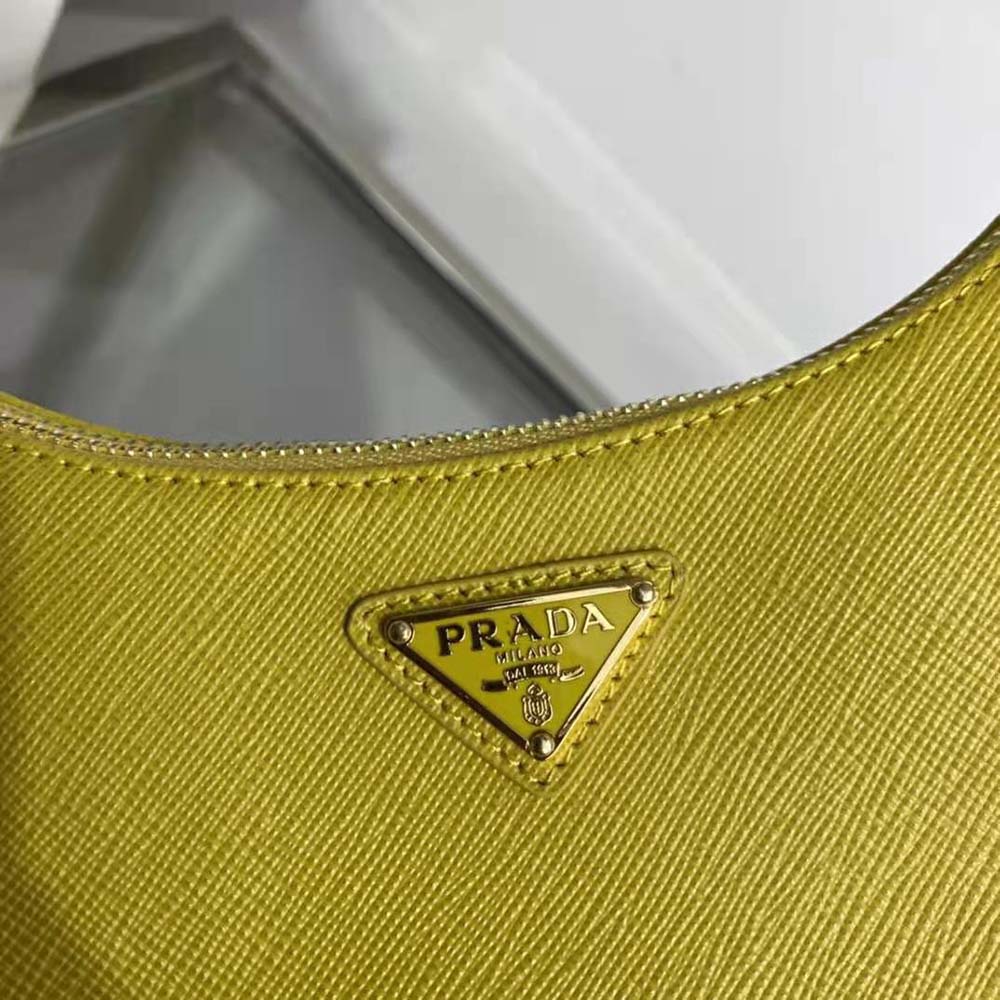 Prada Women Saffiano Leather Mini-Bag with the Metal Triangle Logo-Yellow 10 Prada Women Saffiano Leather Mini-Bag with the Metal Triangle Logo-Yellow - Image 10