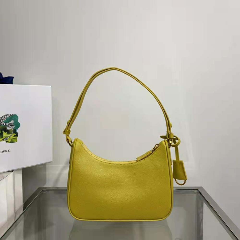 Prada Women Saffiano Leather Mini-Bag with the Metal Triangle Logo-Yellow 3 Prada Women Saffiano Leather Mini-Bag with the Metal Triangle Logo-Yellow - Image 3