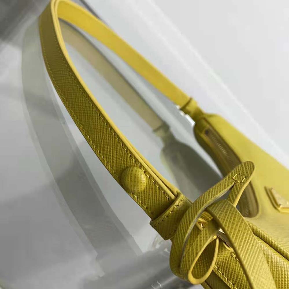Prada Women Saffiano Leather Mini-Bag with the Metal Triangle Logo-Yellow 9 Prada Women Saffiano Leather Mini-Bag with the Metal Triangle Logo-Yellow - Image 9