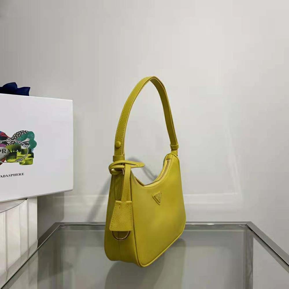 Prada Women Saffiano Leather Mini-Bag with the Metal Triangle Logo-Yellow 5 Prada Women Saffiano Leather Mini-Bag with the Metal Triangle Logo-Yellow - Image 5