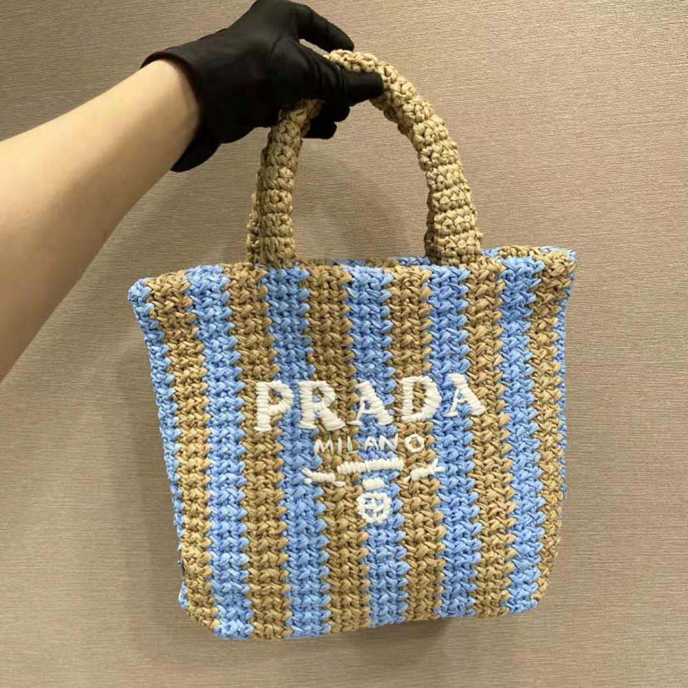 Prada Small Raffia Tote Bag - Blue