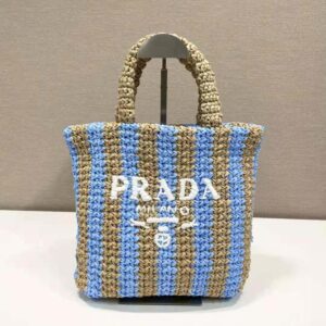 Prada Small Raffia Tote Bag - Blue