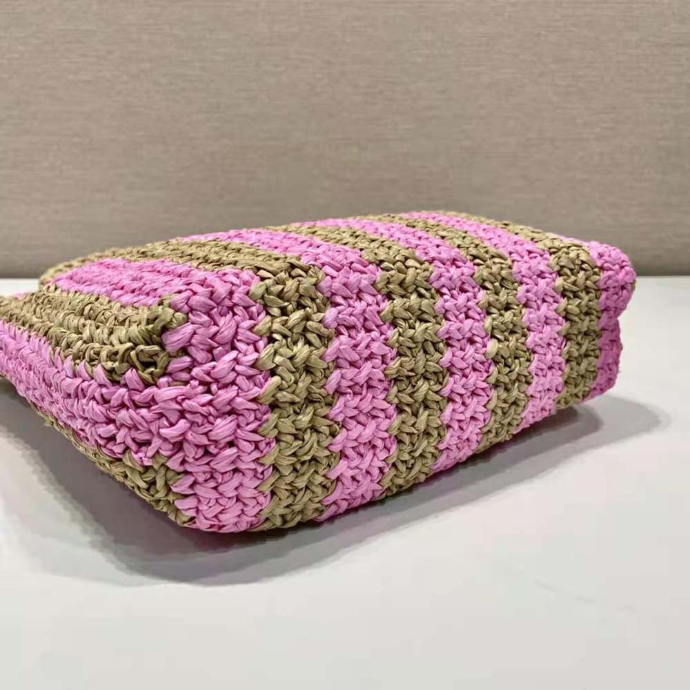 Prada Women Small Raffia Tote Bag with Embroidered Lettering Logo on the Front-Pink 6 Prada Women Small Raffia Tote Bag with Embroidered Lettering Logo on the Front-Pink - Image 6
