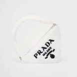 Prada Women Terrycloth pouch with Embroidered Lettering Logo-White
