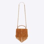 Saint Laurent YSL Women College Medium Chain Bag in Light Suede with Fringes-Brown