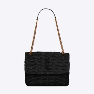 Saint Laurent YSL Women Niki Medium Chain Bag in Raffia and Leather-Black