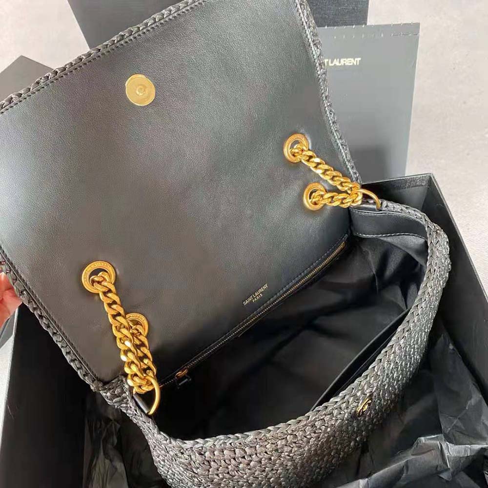 Saint Laurent YSL Women Niki Medium Chain Bag in Raffia and Leather-Black 4 Saint Laurent YSL Women Niki Medium Chain Bag in Raffia and Leather-Black - Image 4