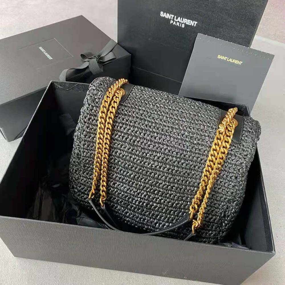 Saint Laurent YSL Women Niki Medium Chain Bag in Raffia and Leather-Black 3 Saint Laurent YSL Women Niki Medium Chain Bag in Raffia and Leather-Black - Image 3