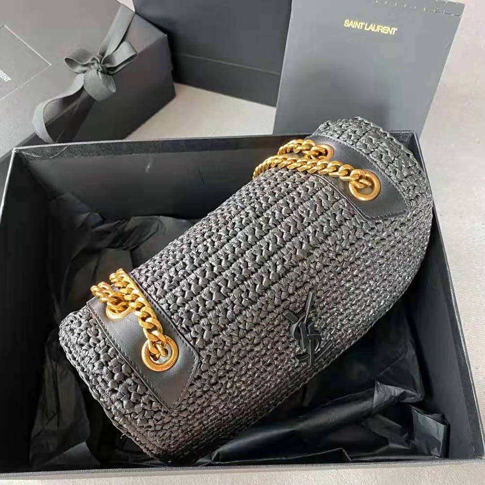 Saint Laurent YSL Women Niki Medium Chain Bag in Raffia and Leather-Black 5 Saint Laurent YSL Women Niki Medium Chain Bag in Raffia and Leather-Black - Image 5
