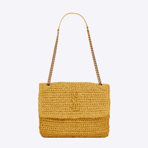 Saint Laurent YSL Women Niki Medium Chain Bag in Raffia and Leather-Yellow