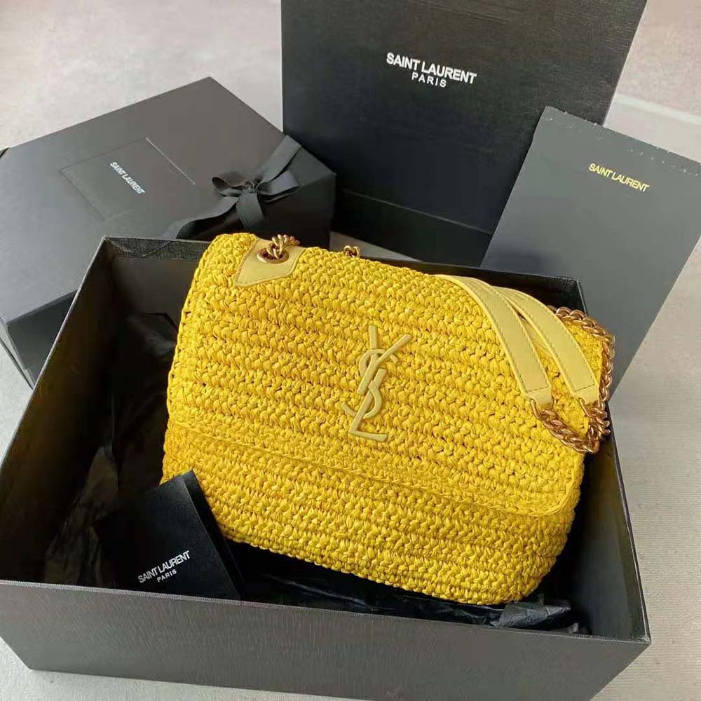Saint Laurent Niki Raffia Shoulder Bag - Yellow