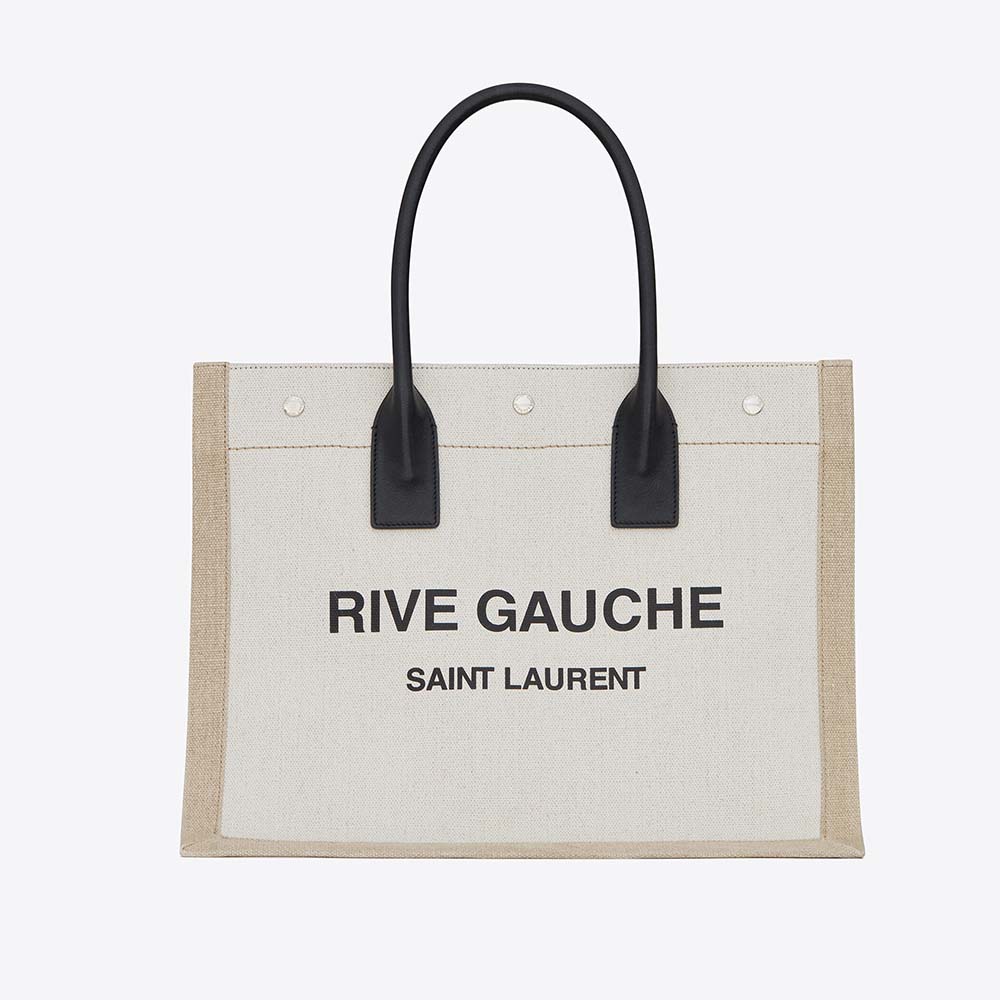 Saint Laurent YSL Women Rive Gauche Small Tote Bag in Linen and Leather ...