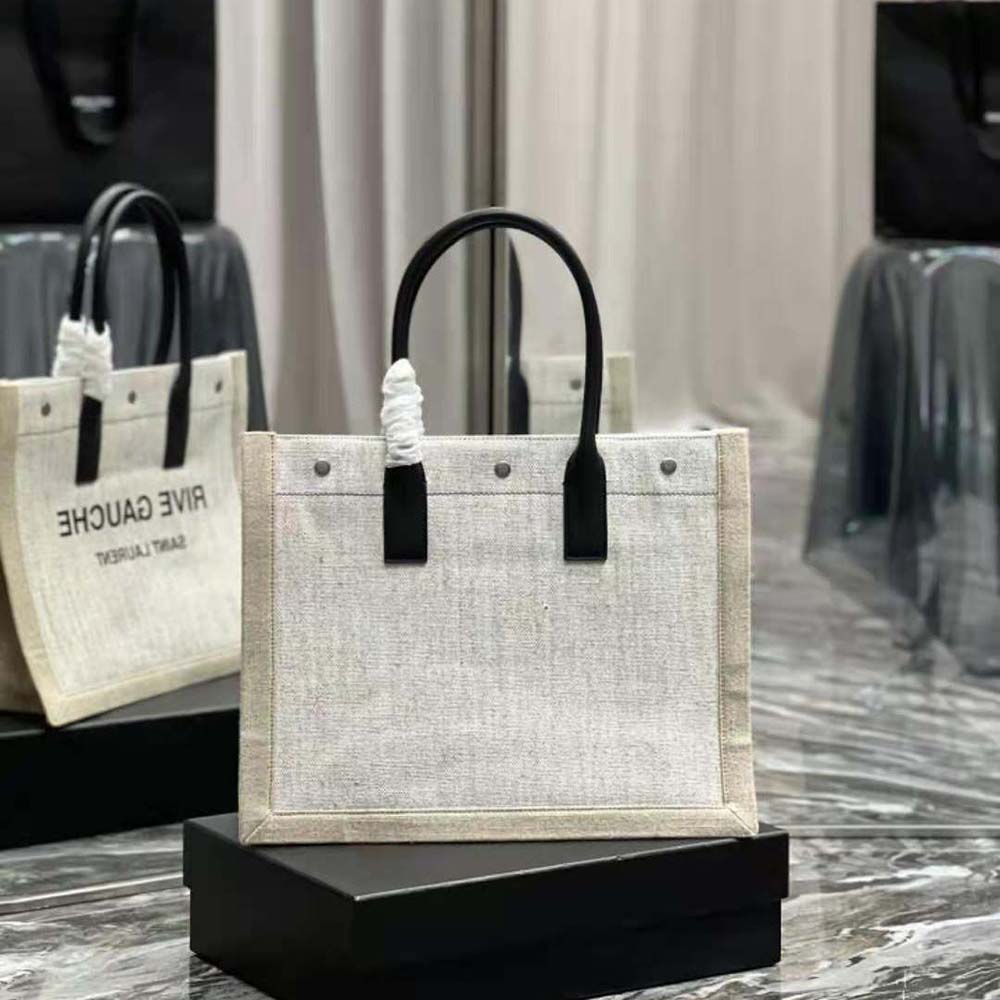 Saint Laurent Rive Gauche North/South Tote White Linen/Beige in Canvas with  Silver-tone - US