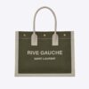 Saint Laurent YSL Women Rive Gauche Small Tote Bag in Linen and Leather-Green
