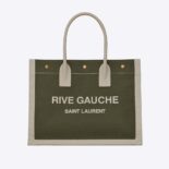 Saint Laurent YSL Women Rive Gauche Small Tote Bag in Linen and Leather-Green