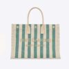 Saint Laurent YSL Women Rive Gauche Tote Bag in Striped Canvas and Smooth Leather