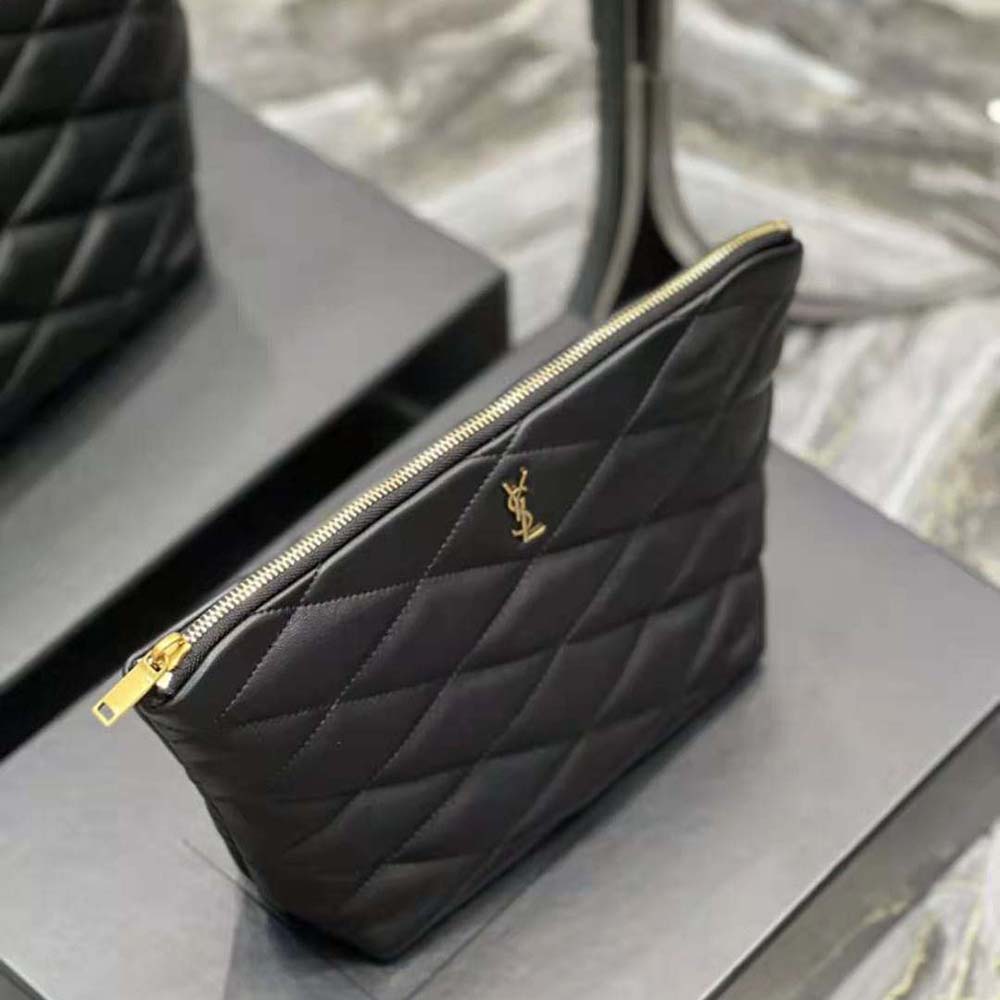 Saint Laurent Sade YSL Quilted Lambskin Pouch Clutch Bag