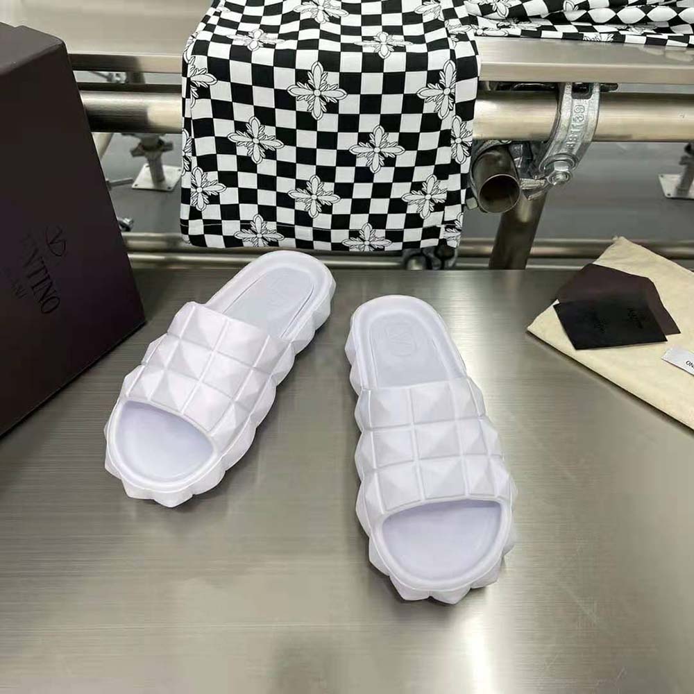 Valentino Unisex Roman Stud Turtle Slide Sandal in Rubber-White