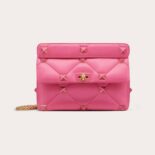 Valentino Women Large Roman Stud the Shoulder Bag in Nappa with Chain and Enameled Studs-Rose