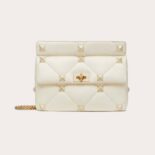 Valentino Women Large Roman Stud the Shoulder Bag in Nappa with Chain and Enameled Studs-White