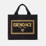 Versace Women Fendace Logo Medium Tote Bag-Black