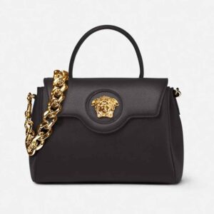 Versace Women La Medusa Handbag Crafted From Grained Leather-Black