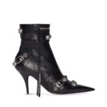 Balenciaga Women Cagole 90mm Bootie in Black Arena Lambskin