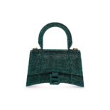 Balenciaga Women Hourglass XS Handbag with Rhinestones-Dark Green