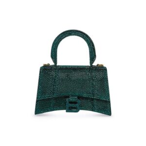 Balenciaga Women Hourglass XS Handbag with Rhinestones-Dark Green
