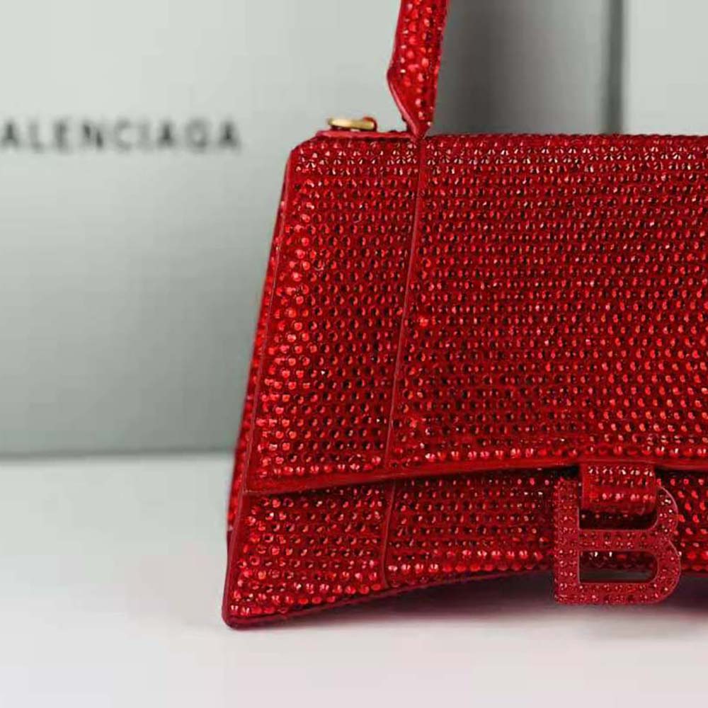 Balenciaga Crystal Rhinestone Embellished XS Hourglass Bag (Red)