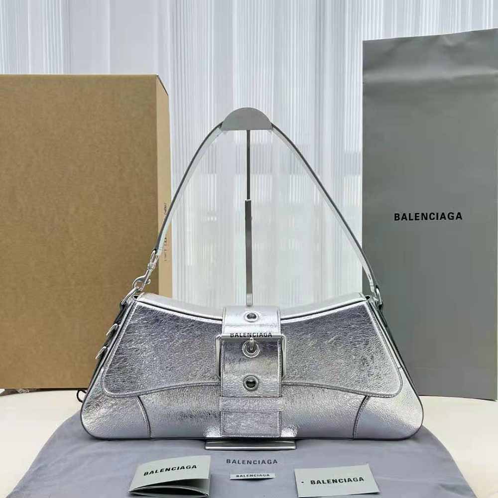 Balenciaga Small Lindsay Mirror Silver Leather Shoulder Bag New