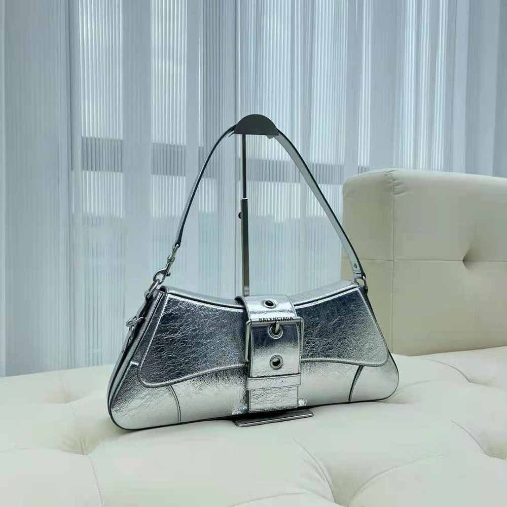 Balenciaga Small Lindsay Mirror Silver Leather Shoulder Bag New