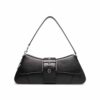 Balenciaga Women Lindsay Large Shoulder Bag in Black Shiny Smooth Calfskin